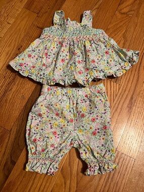 Kids Floral Mint Matching Set - Sleeveless Top & Shorts
